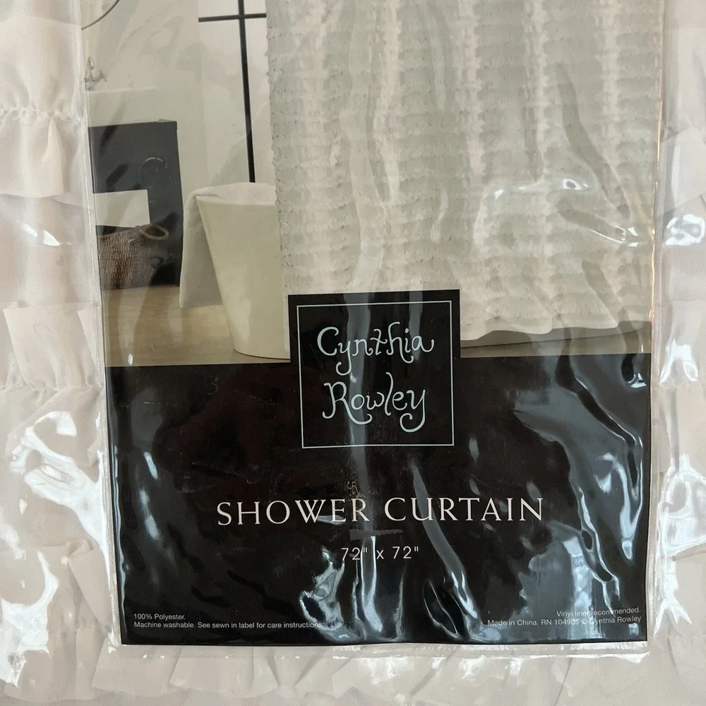 New Cynthia Rowley Shower Curtain 72x72 Shabby Chic White Ruffle Polyester NIP
